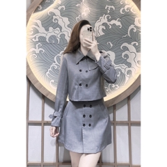 💎 SET101- SET MĂNG TÔ XANH GHI DÁNG NGẮN MIX CV  A