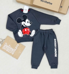 BN144-(8-27kg) Bộ thu đông bé trai dài tay nỉ da cá Mickey xám VNXK