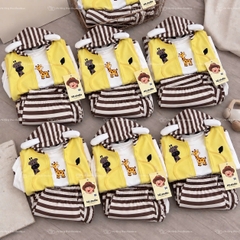 BT1074- Bộ hưou cao cổ 3 chi tiết mũ nhồi cute màu kẻ vàng