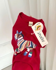 A557-Áo thun gia đình màu đỏ cộc tay Tết con ngựa