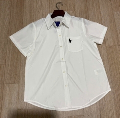 a465-Áo sơ mi trắng tay lật thêu cổ đức chất thô lụa hàng xuất