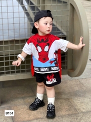 BT558- Bộ siêu nhân kèm choàng bé trai xanh đỏ( choàng tháo rời)