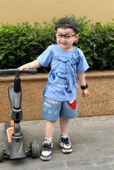 BT456- Bộ áo cotton nhện xanh nhạt mix quần nỉ mì