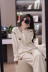 SET1058- Set nỉ dip mặc nhà màu be kèm charm