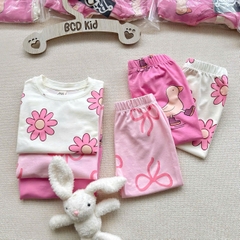 BT1007- Set 3 bộ thun dài tay hồng trắng cho bé gái