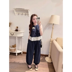 Set1036-Set áo chấm bi phối quần dài bo ống