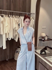 SET993-Set áo phối xanh kèm quần suông dài