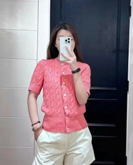 A488-Áo len cadigan cộc tay màu hồng Hot Hit mẫu mới 2026 hàng nhà máy đủ tem