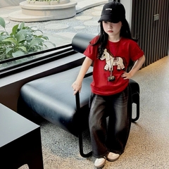 BT828-Áo cotton đính ngựa nổi trẻ em 2 màu trắng-đỏ