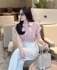 🍀A255-  SƠ MI GU TÚI BÊN TAY vạt đính cúc 2 màu