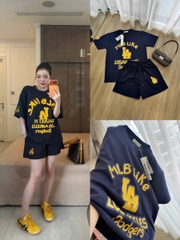 SET906-SEt áo thể thao MLB xanh than chữ vàng