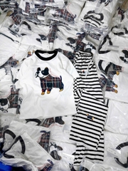 SET472-Bộ áo cotton CÚN in lụa mix quần kẻ suông dài 100cm