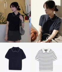 A321-Áo len cộc tay dệt kim cổ sen hàng nhà máy