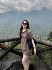 ☘️ Set607- SET KẺ NÂU TAY KHUY MIX QUẦN   SHORT 🌷