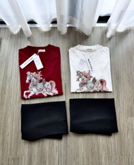 Set884- Set áo phông ngựa mix CV đuôi cá chất zip