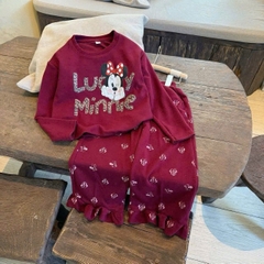 Bt742- bộ len tăm lông thỏ MINNe 3 màu quần suông