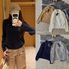 A462-Áo len thừng cổ bẻ 4 màu hàng nhà máy đủ tem mác