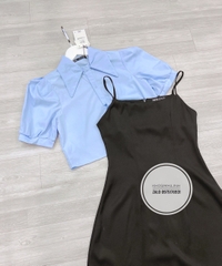 Set gồm váy đen yếm kèm sơ mi xanh trơn ( set rời)