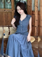 SeT982-set bồ giấy màu xanh CV mid chạy chun form thiết kế