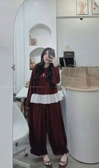 set856- Set chữ nỉ hai da phối quần đỏ viền