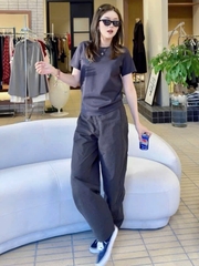 SET734- Set thể thao áo thun thêu ngực phối quần kaki suông cạp chun