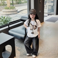 BT828-Áo cotton đính ngựa nổi trẻ em 2 màu trắng-đỏ