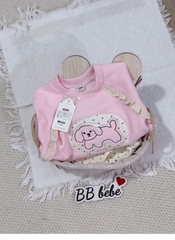 bt719- Bộ nỉ hai da gấu hồng bé gái quần suông