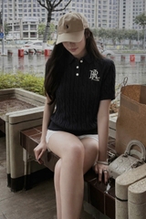 A539-Áo len thừng cộc tay màu đen thêu hàng nhà máy đủ tem