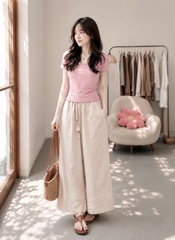 SET1018-Set thun cộc áo hồng kèm quần suông