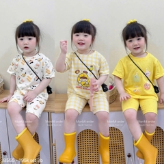 BT864-ComBo 3 bộ cộc tay cotton mát vàng trắng cho bé 9-27kg