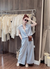 SET993-Set áo phối xanh kèm quần suông dài