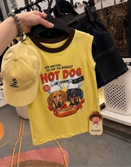 BT980-Bộ ba lỗ HOTDOG vàng nâu TẶNG KÈM MŨ cho bé trai