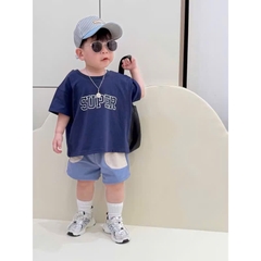 BT459- Bộ super xanh biển phối kèm mũ kẻ chất cotton mix quần cua