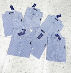 🍀A256- Áo sơ mi kẻ xanh thêu ngựa cổ đức chất thô lụa