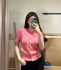 A488-Áo len cadigan cộc tay màu hồng Hot Hit mẫu mới 2026 hàng nhà máy đủ tem