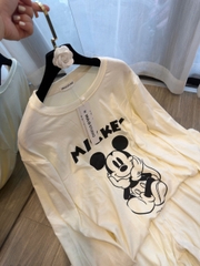 SET1019-Set áo thun dài mickey phối quần cộc be