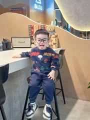 Bn167- (10-26kg)  Bộ thu dài tay thu đông bé trai hoạ tiết siêu nhân xanh  VNXK