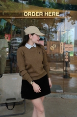 A459- Áo len cổ tròn màu nâu thêu ngựa hàng nhà may đủ tem