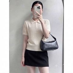 A707- Áo len lỗ cộc tay hoa be hàng nhà máy đủ tem