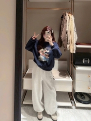 Set802- Set nỉ haida Slow xanh thân- quần bom ghi