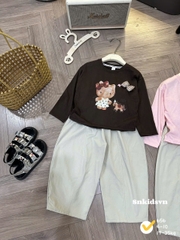 damgai12- Bộ đính nơ sz đại mix quần bom kaki 2 maiu bé gái