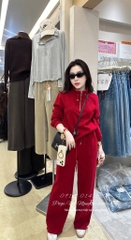 Set859- Set nỉ đỏ thêu ngựa dài tay chất nỉ hai da