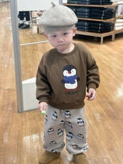 bt695- Bộ chim cánh cụt nỉ hai da phong cách Hàn Quốc