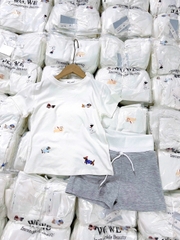 Set693- Bộ cotton CÚN quần trơn dáng cộc áo in