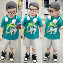 BT529-- Bộ áo cotton GATTO xanh lá mix quần nỉ màu ghi