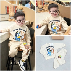 Bn175 (9-26kg) Bộ nỉ thu đông bé trai Cún BLuey màu be VNXK