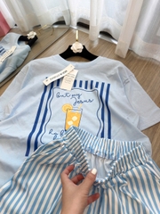 SET1017-Set thun cộc áo kẻ xanh phối quần short