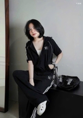 Set709- Set thể thao Đát đen áo khoá phối quần suông