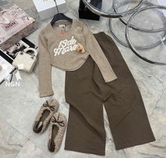 SET362-Set nâu áo tăm GẤU xù mix quần suông cùn màu