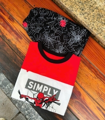 BT499- Bộ Simply trắng đỏ đen áo cotton mix quần cua bé trai